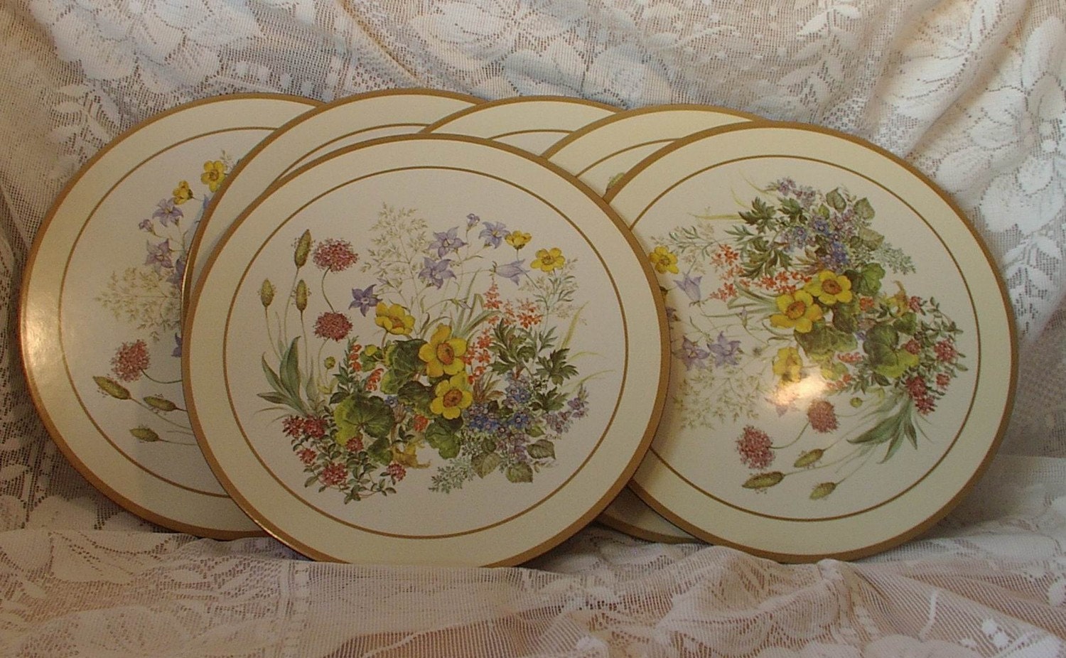 6 Pimpernel round Meadow Flowers cork backed placemats