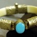 Reserved for Joanna LAST CHANCE Sale Antique African Genuine Ivory & Turquoise Hinged Bangle Bracelet with Silver Floral Embossed Pin Hinges