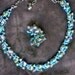 Vintage BSK Art Deco Light Blue Enamel Leaf & Aurora Borealis Crystal Rhinestone and Abstract Amorphous AB Cabochon Collar Necklace