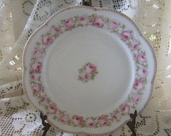 Three (3) Vintage Bavaria Pink Roses Scalloped Plates