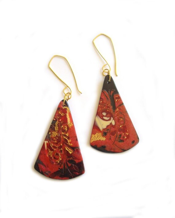 Mokume Gane Earrings Red Ruby Jewelry Polymer Clay   Il 570xN.226627523 