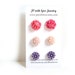 Stud earrings, pink stud earrings, purple stud earrings, resin flower, rose, set of 3,