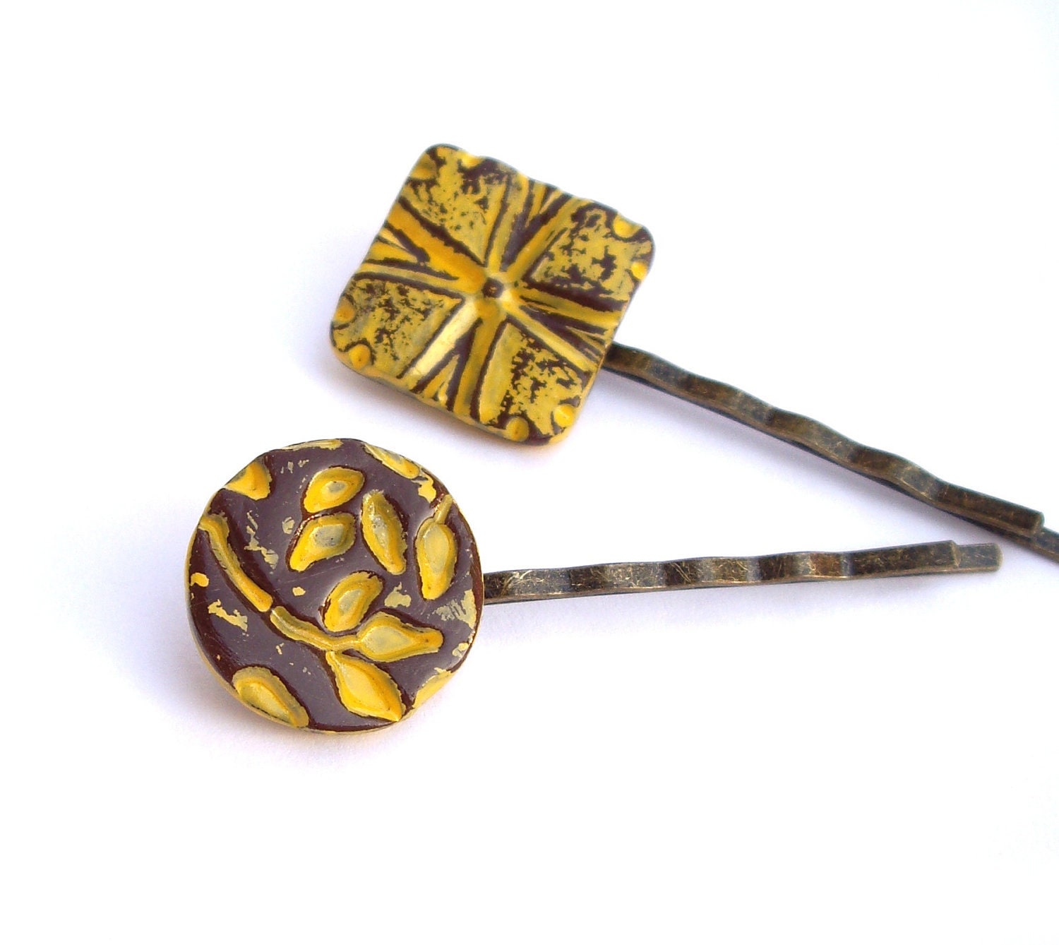 Hair pins Yellow hair pins polymer clay hair accessories