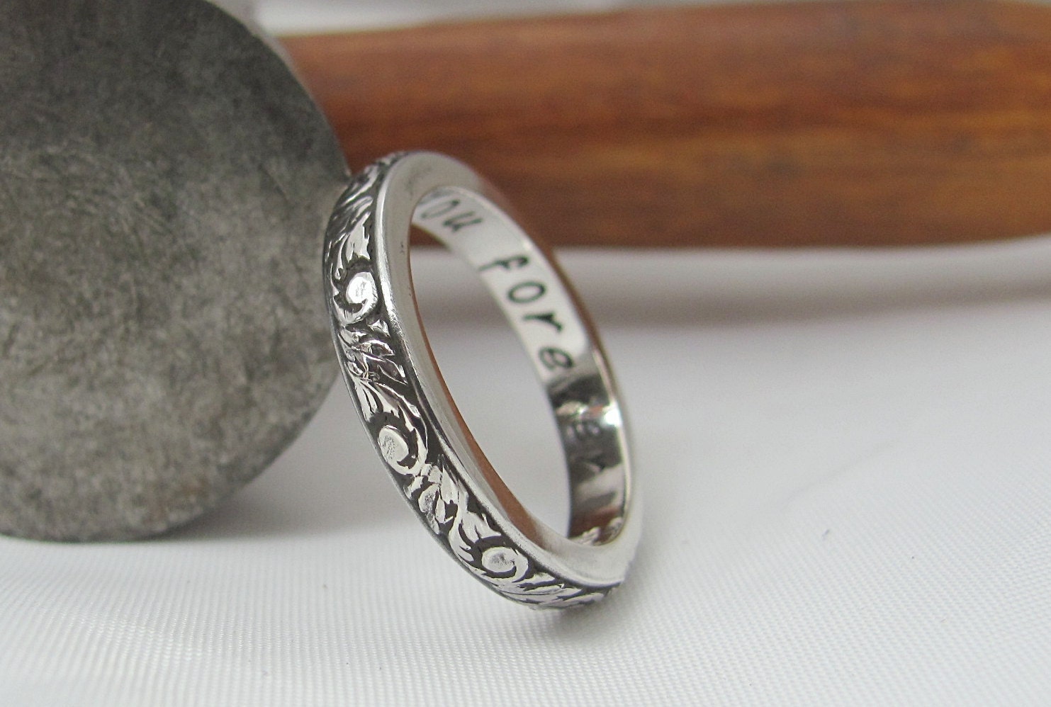 Poesy ring Custom made to order. Hand stamped silver posie