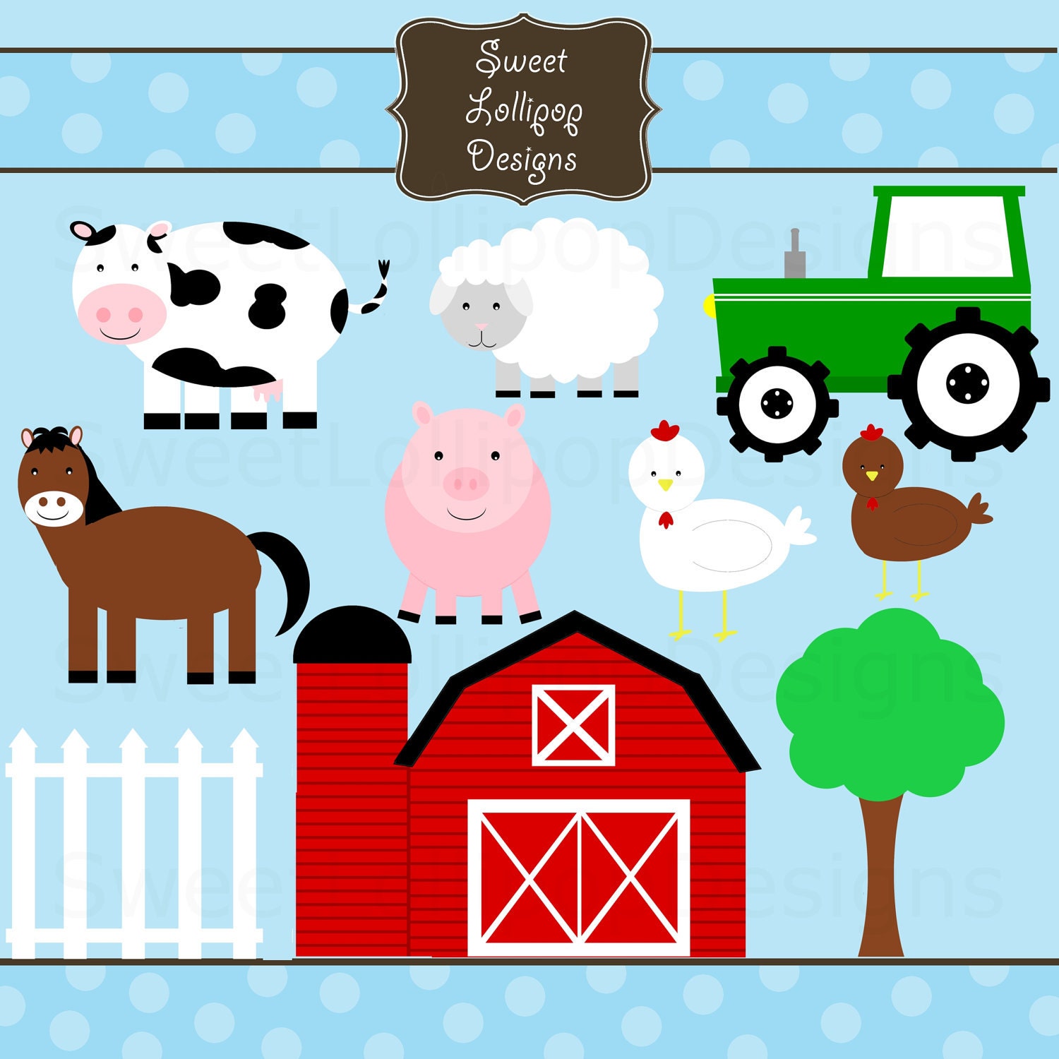 Farm Animals Digital Clip Art Clipart Commercial and