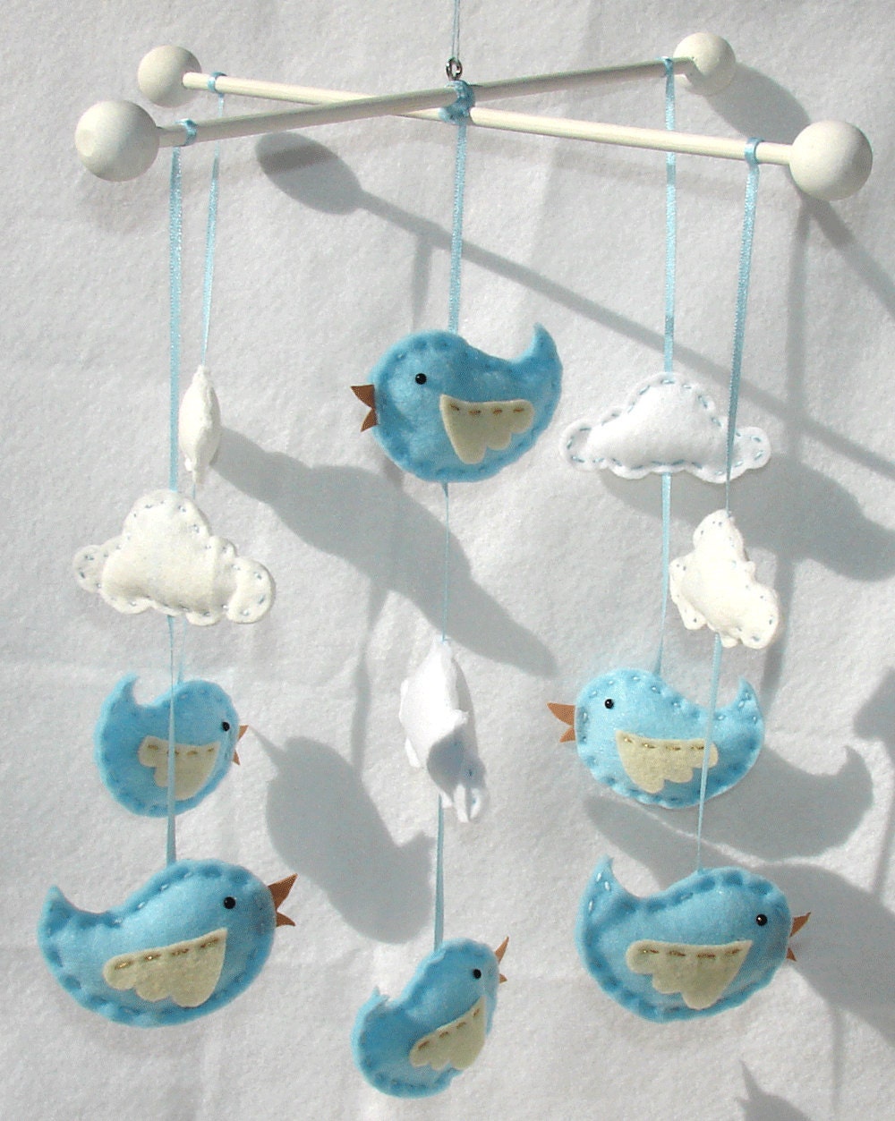 Baby Bird Mobile Blue Bird and Clouds Felt Crib Mobile