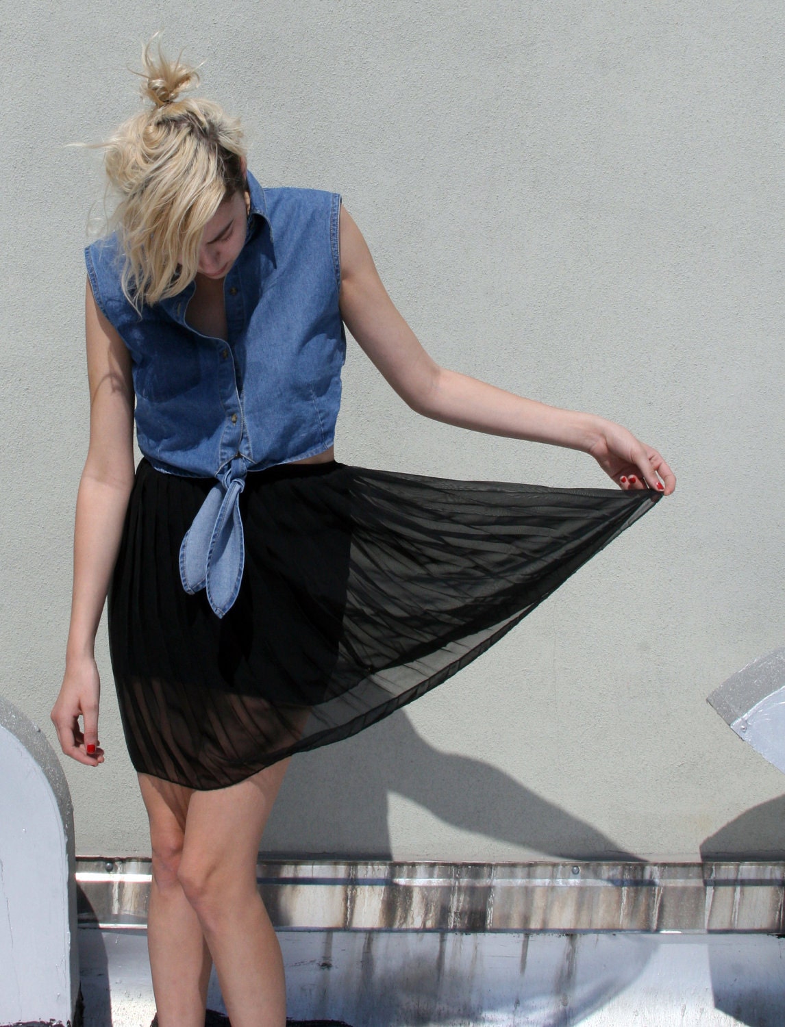 Black Pleated SeeThru Chiffon Skirt by TenderVeal on Etsy