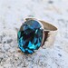 Swarovski Crystal Ring - Cocktail Ring - Vintage Aqua Blue Teal and Smooth Silver Adjustable Cocktail Ring