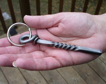 HAND FORGED KEYCHAIN and Protection by Blacksmith Naz - Personalized Option Available - Twisted Metal Keychain - Naz Forge - Claude Nazair