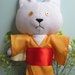 Bakeneko Japanese Mythology Cat, Vintage Kimono Manekineko, Eco friendly Upcycle Art Doll