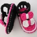 Crochet Bootie Sandals-Crochet Baby Sandals-Baby Booties-Black, White, Hot Pink-Bows & Button Strap Closure- 0-6 mos.-Spring/Summer