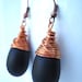 Black Frosted Teardrop Briolettes Glass and Copper Wire Wrapped Earrings