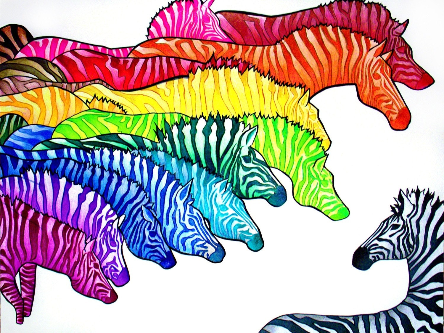 Zebradelic Print SALE psychedelic neon rainbow zebras in