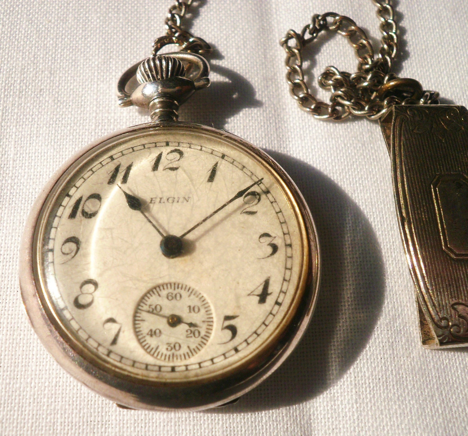 Vintage Sterling Silver Elgin Pocket Watch by antiquario on Etsy