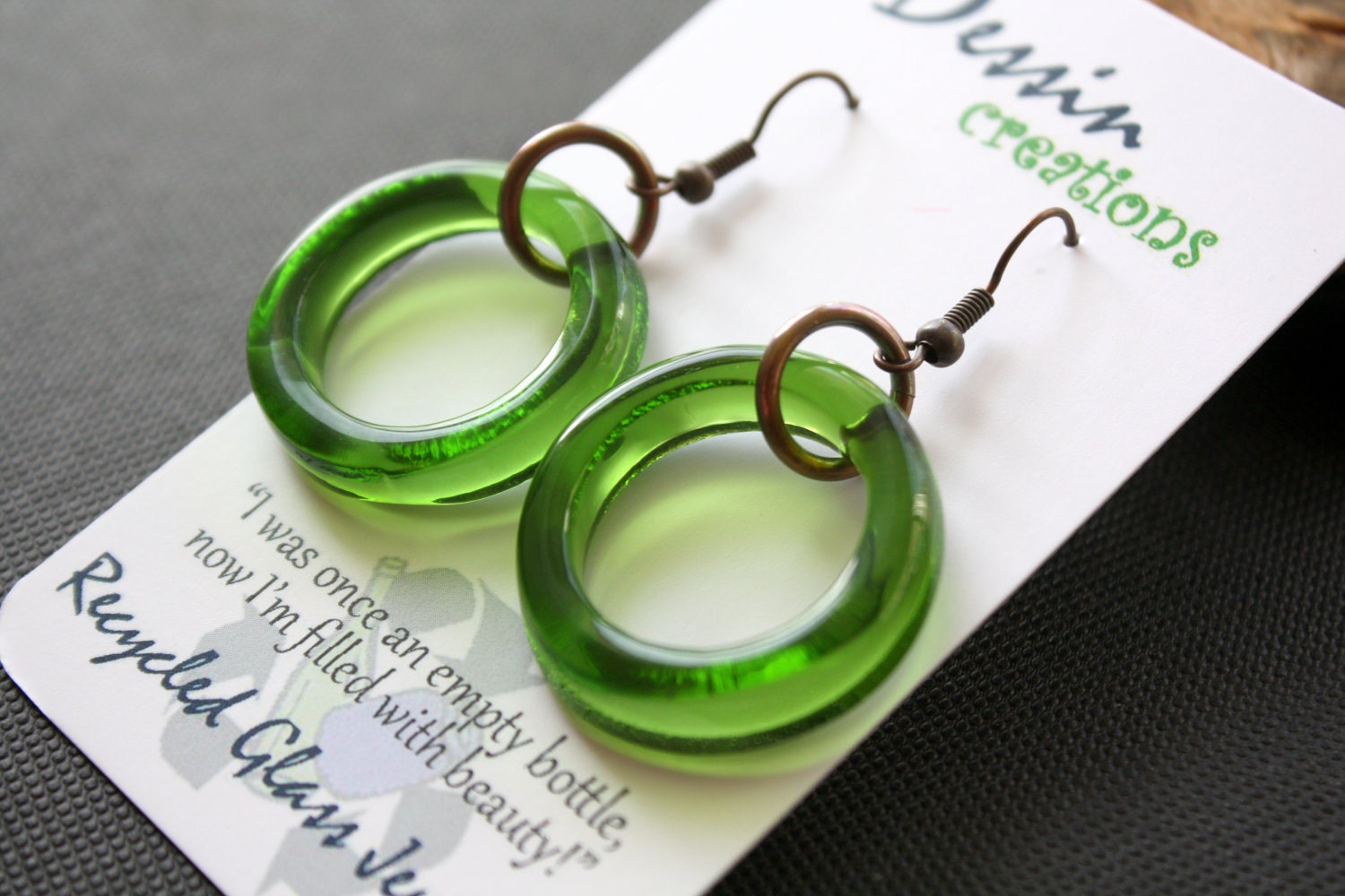 WINE Bottle Earrings Recycled Glass Jewelry Upcycled