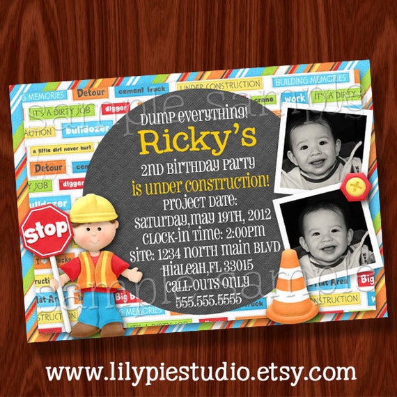 Construction Themed Party Invitation Printable Digital File Il_570xn