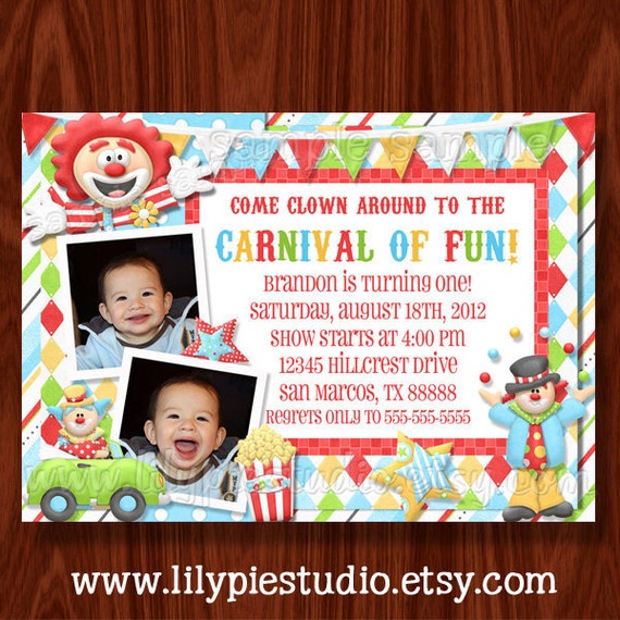 Carnival Circus Clown Birthday Invitation Printable Digital