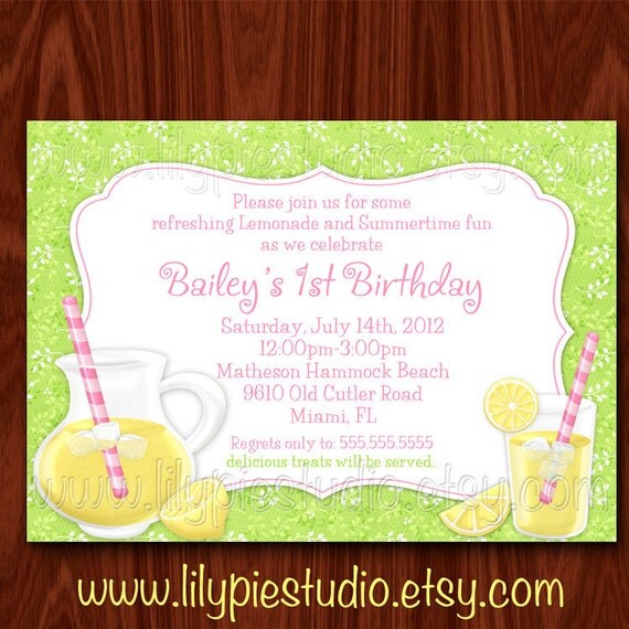 Pink Lemonade Limeade Sunshine Summertime Fun Invitation PRINTABLE Digital File Il_570xn