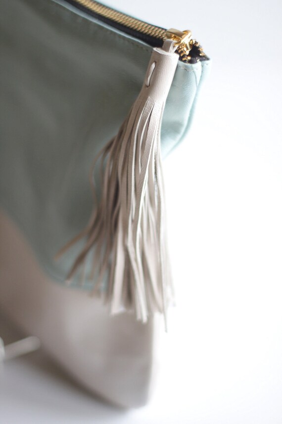 COLORBLOCK Twotoned Leather Clutch in French Blue and White