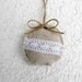 Christmas tree ornaments, shabby, chic, eco friendly, linen and lace set of 3