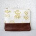 Clutch purse, cosmetic bag, upcycled leather bottom and upcycled cotton fabric