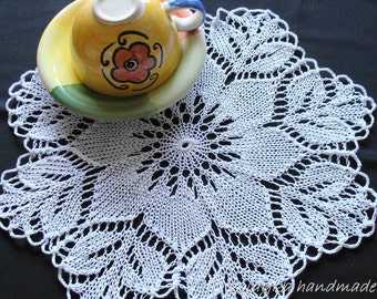 Hand Knitted Lace Cotton Doily, "Daisy", Free Shipping