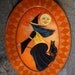 Halloween folk art vintage look witch cat painting on wood