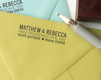 Custom Return Address Stamp LOVE YOUR STATE Design with wood handle - wedding invitation stamp with heart