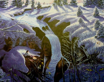 Native American art , Nature art, wildlife art, eli thomas art, gift ideas art, indian art, wolf art, Waterfall Two Steps Back