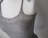 cropped hand knit linen lace camisole in storm grey