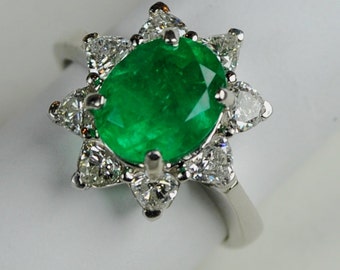 Long Green Tourmaline Art Deco Diamond Ring by greenhilljewelers