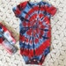 Tiedye 24 month bodysuit and socks spiraled in red & baby, and swirled in navy blue - Patriotic- July 4