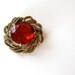 ruby red crystal brooch on a bed of golden leaves