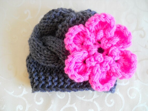 Items similar to Newborn Baby Girl Hat With Flower on Etsy
