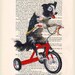 Doggy on red bicycle- ORIGINAL ARTWORK Hand Painted Mixed Media on 1920 famous Parisien Magazine 'La Petit Illustration' by Coco De Paris