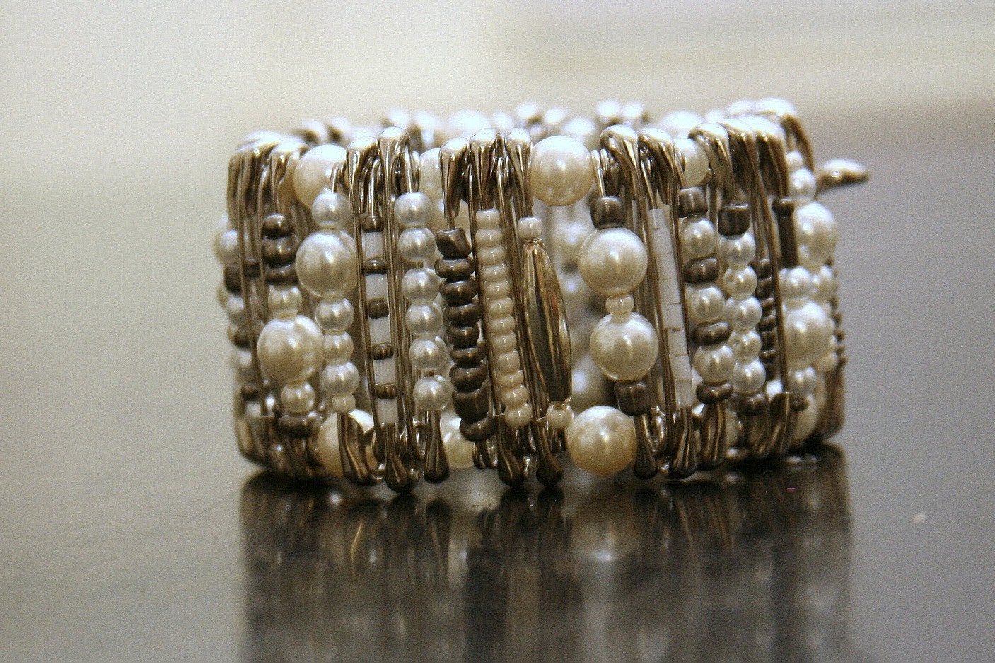 Big Pearl Pinlet safety pin bracelet bridal jewelry
