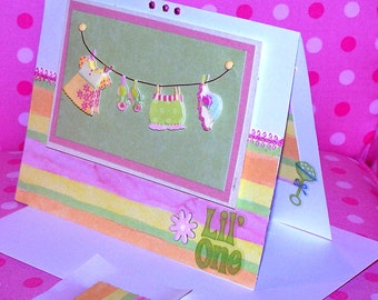 Baby Girl Card - Welcome Lil' One - Pinks, Greens, Yellows, Orange