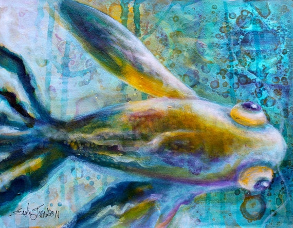 Fish Painting Original Art Etta by the Sea 10 x 13 inches