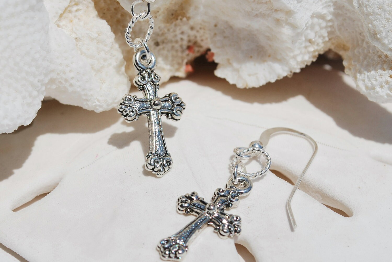 Silver Cross Earrings Christian Cross by ornatetreasures on Etsy
