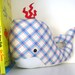 Plaid Whale plushie - red, white, and blue plaid