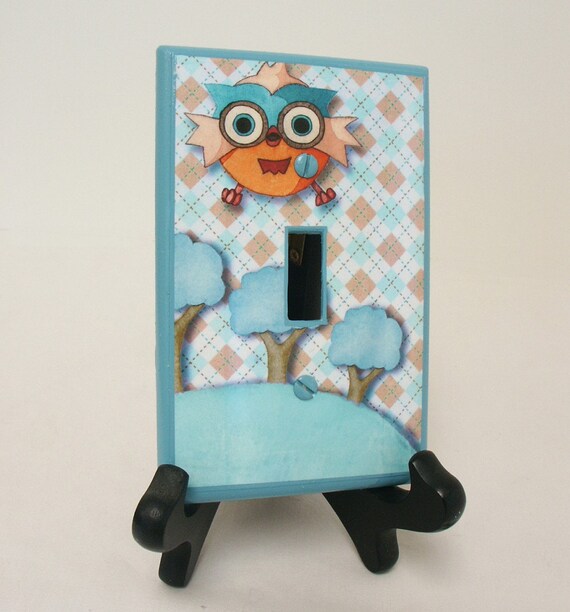 Owl nursery light switch plate cover baby decor for boys room