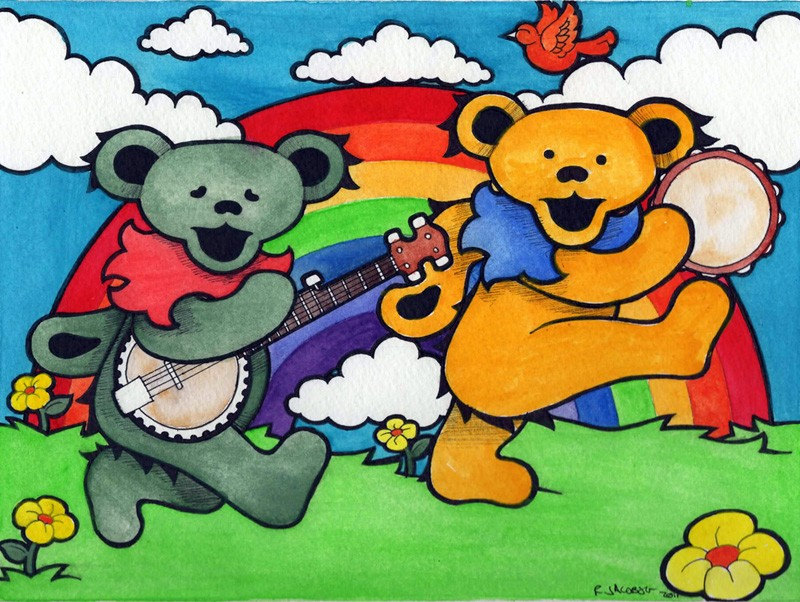 Grateful Dead Bears and a Rainbow Deadhead Psychodelic Art