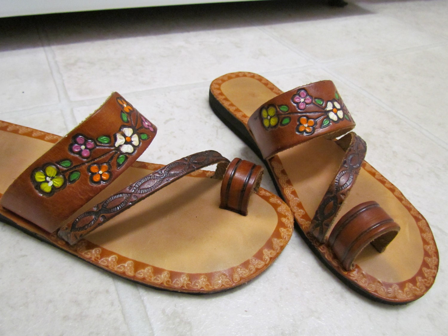 Vintage Spanish Hand Tooled Painted Leather Hippie by BohemianSeed