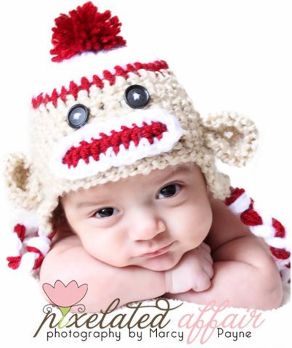 Items similar to Crochet Baby Hat, Crochet Sock Monkey Hat, Baby Boy