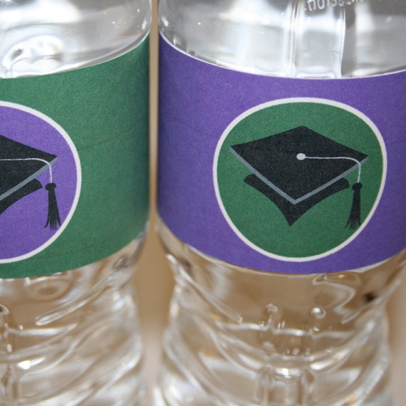 Graduation water bottle wrappers- your school's colors- you print Il_570xn
