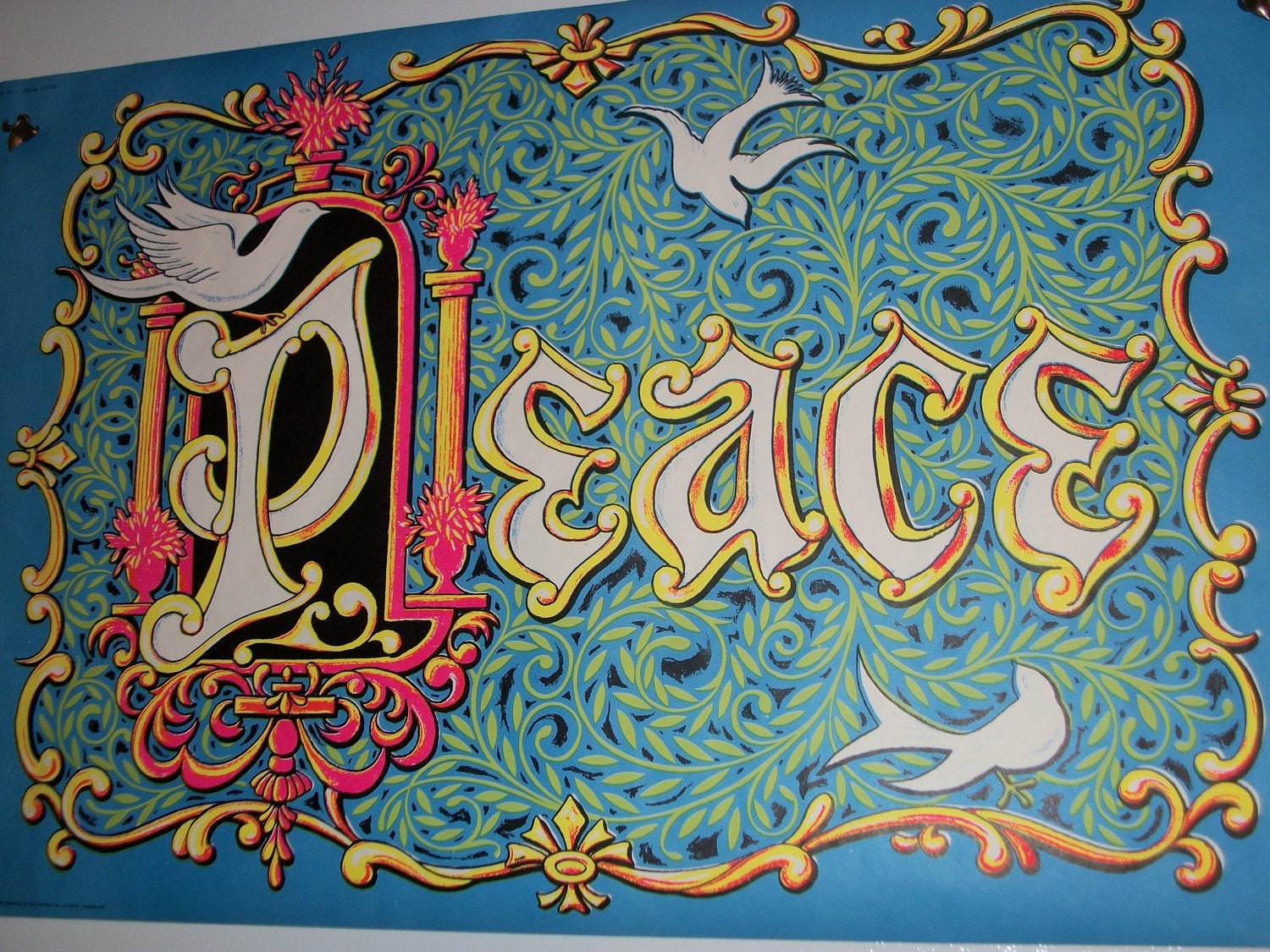 Blacklight Peace Doves Original Vintage Poster