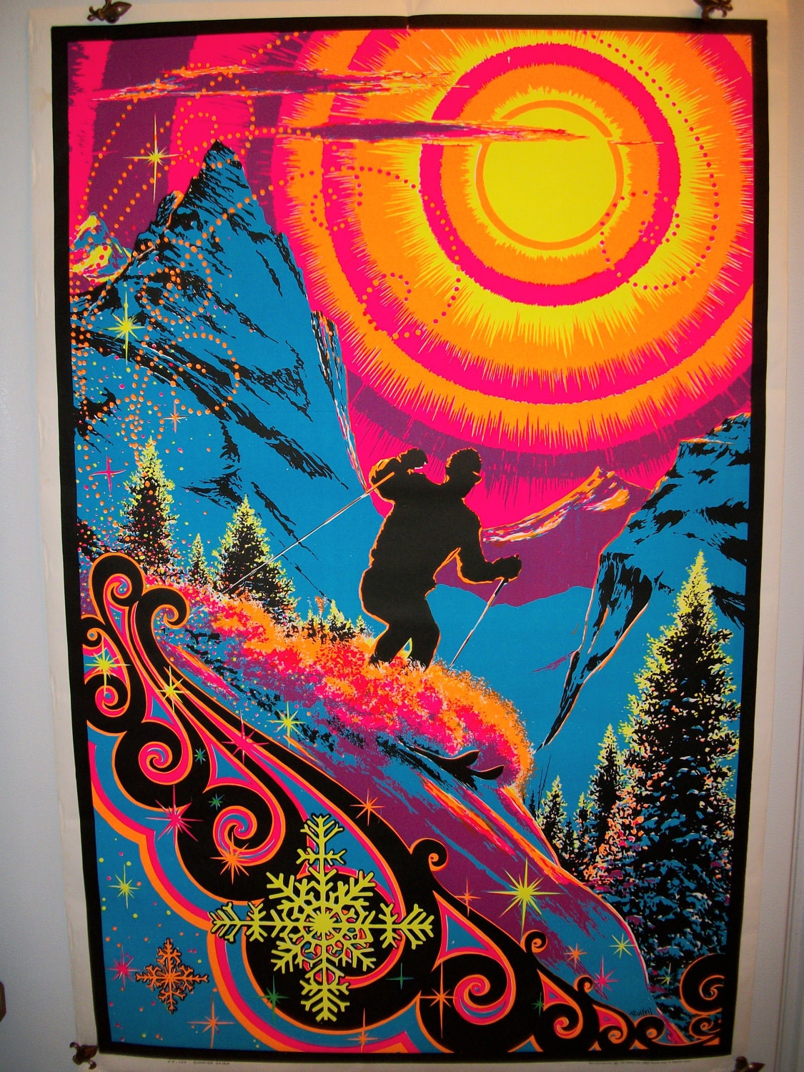 Blacklight Sunrise Skier Vintage Original Poster