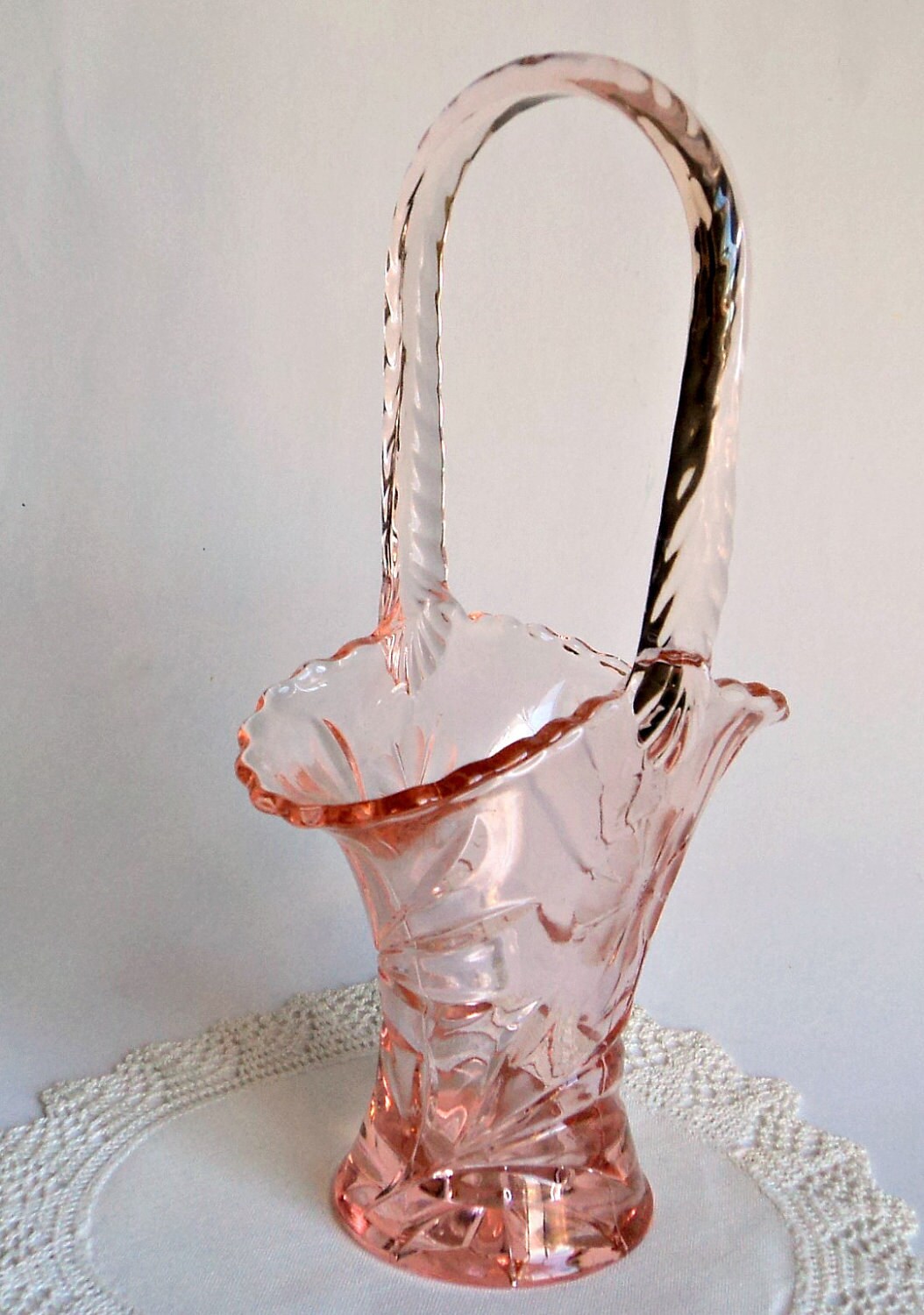 Pink Depression Sunflower Glass Basket Floral Pink Depression