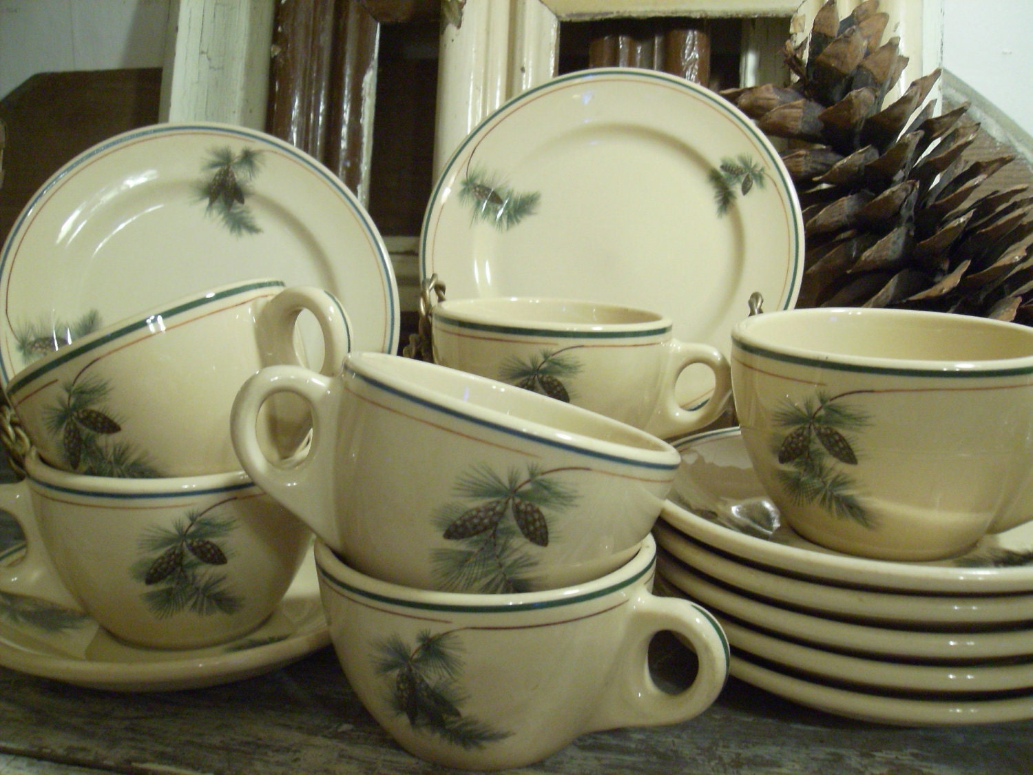 Antique Syracuse Restaurant Ware China Rustic Pinecone 18pc.