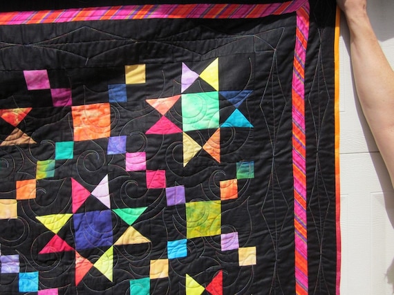 Handmade Bright Quilt with Black Background